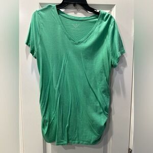 Isabel Maternity Short Sleeve V-neck side shirred Green T-shirt Large Women